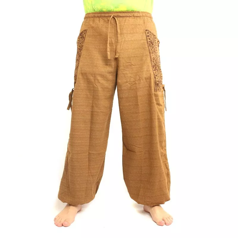 Pantalons hippie thaïlandais pour la ligature Application ethno du coton lourd