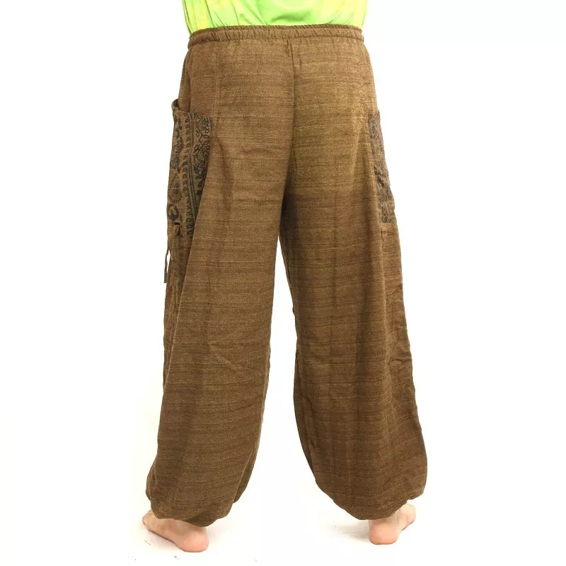 Pantalons hippie thaïlandais pour la ligature Application ethno du coton lourd