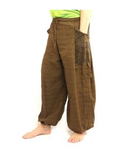 Pantalones hippie tailandeses para atar Aplicación etnográfica de algodón pesado