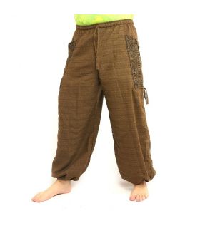 Pantalones hippie tailandeses para atar Aplicación etnográfica de algodón pesado