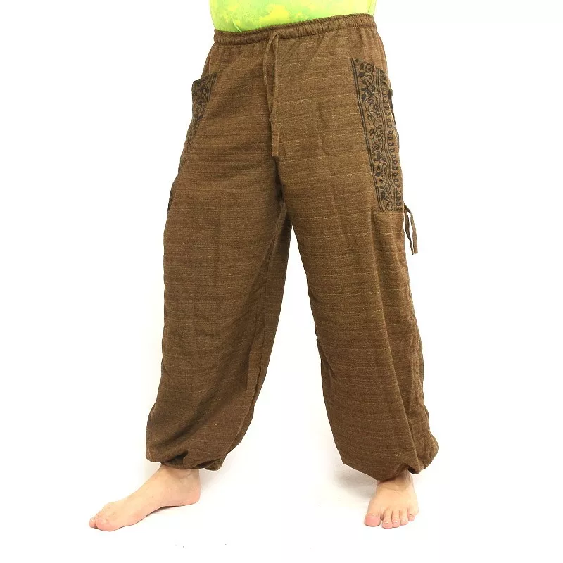 Pantalons hippie thaïlandais pour la ligature Application ethno du coton lourd