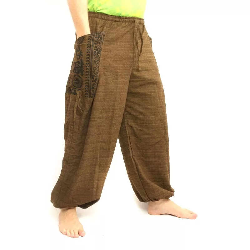 Pantalons hippie thaïlandais pour la ligature Application ethno du coton lourd