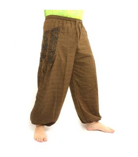 Pantalones hippie tailandeses para atar Aplicación etnográfica de algodón pesado