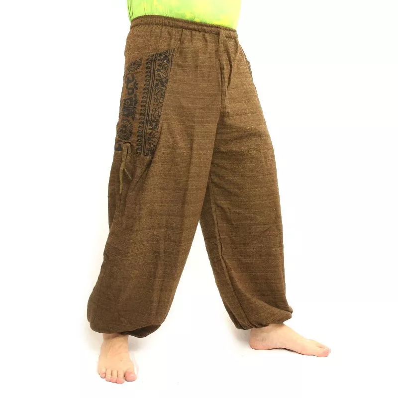 Pantalons hippie thaïlandais pour la ligature Application ethno du coton lourd