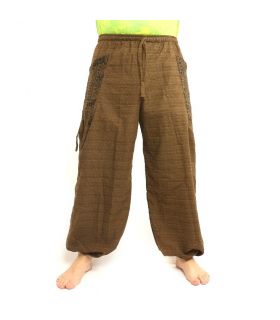 Pantalones hippie tailandeses para atar Aplicación etnográfica de algodón pesado