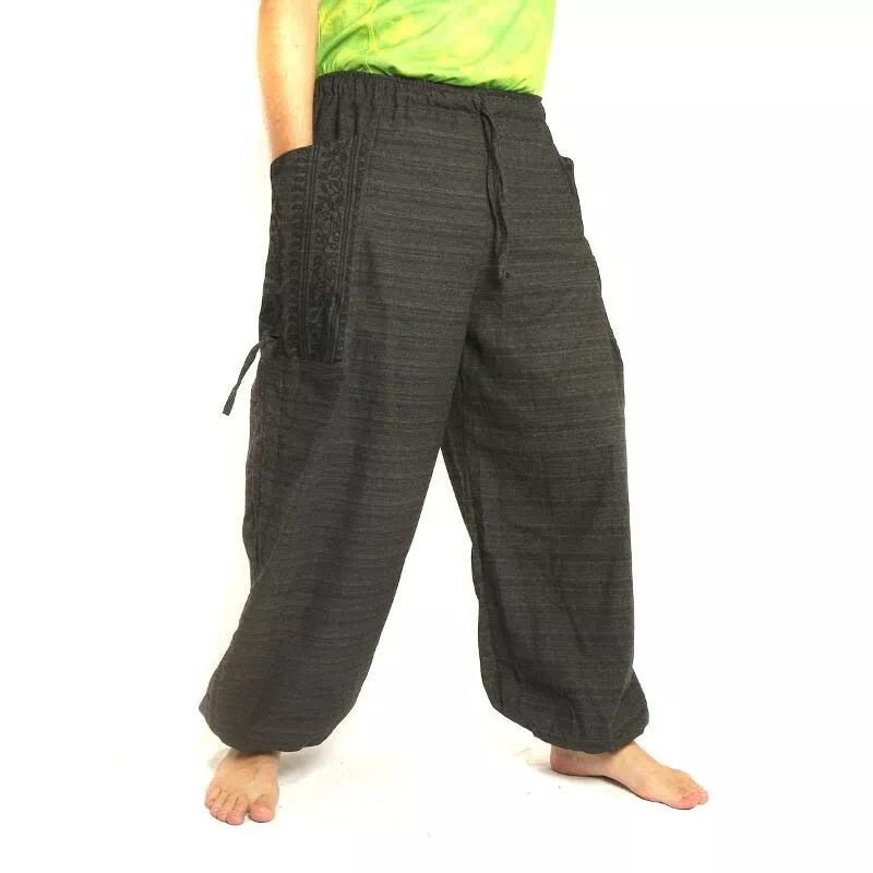 Harem pants meditation pants large side pockets Om Dharmachakra feet Buddhas cotton anthracite