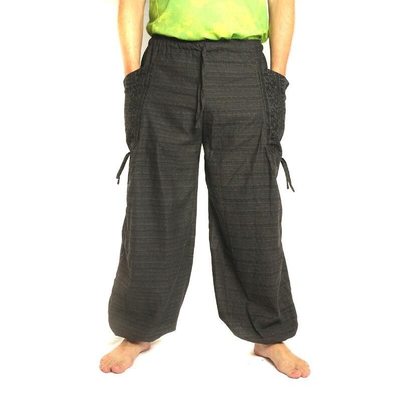 Harem pants meditation pants large side pockets Om Dharmachakra feet Buddha's cotton anthracite