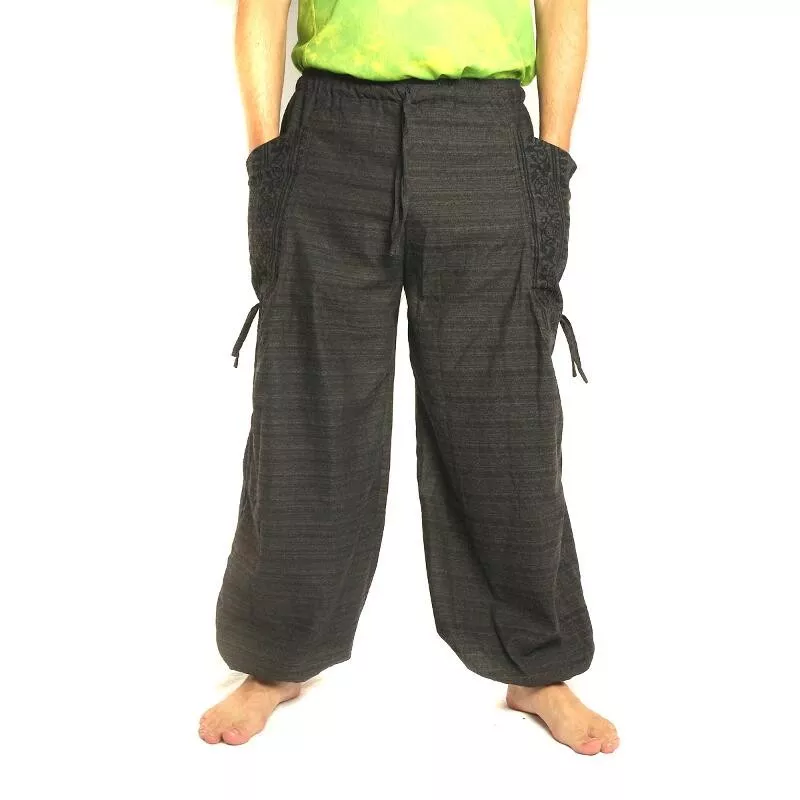 Harem pants meditation pants large side pockets Om Dharmachakra feet Buddhas cotton anthracite