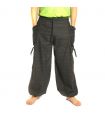 Sarouel pantalon de méditation grandes poches latérales Om Dharmachakra pieds Bouddhas coton anthracite