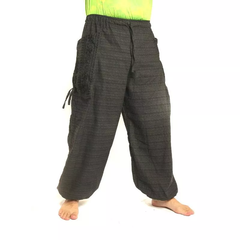 Harem pants meditation pants large side pockets Om Dharmachakra feet Buddhas cotton anthracite