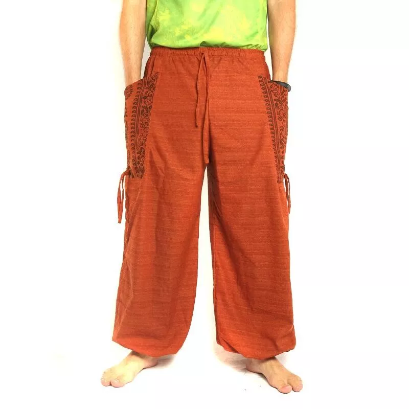 Pantalons hippie thaïlandais pour la ligature Application ethno du coton lourd