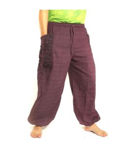 Pantalones hippie tailandeses para atar Aplicación etnográfica de algodón pesado