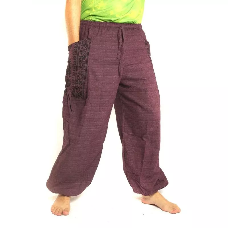 Thai Hippie Hose zum Zubinden Ethno Applikation aus schwerer Baumwolle