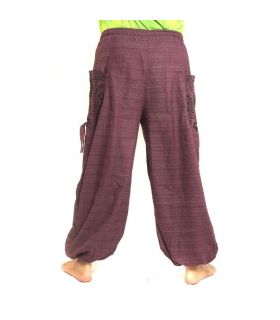 Pantalones hippie tailandeses para atar Aplicación etnográfica de algodón pesado