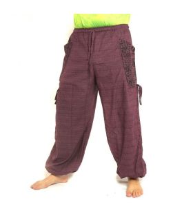 Pantalones hippie tailandeses para atar Aplicación etnográfica de algodón pesado