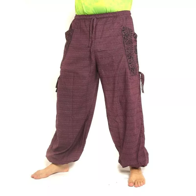 Thai Hippie Hose zum Zubinden Ethno Applikation aus schwerer Baumwolle