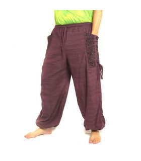 Pantalones hippie tailandeses para atar Aplicación etnográfica de algodón pesado