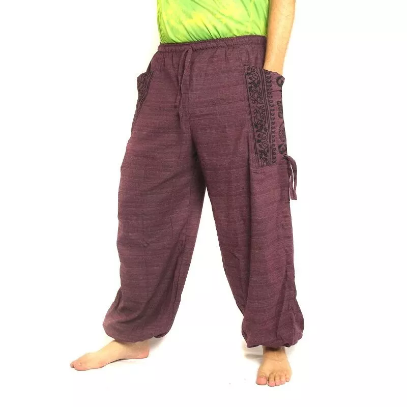 Thai Hippie Hose zum Zubinden Ethno Applikation aus schwerer Baumwolle