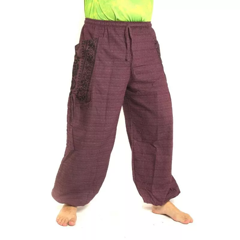 Thai Hippie Hose zum Zubinden Ethno Applikation aus schwerer Baumwolle