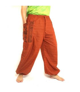 pantalones harén presión étnico, con el lado grandes bolsas de color naranja