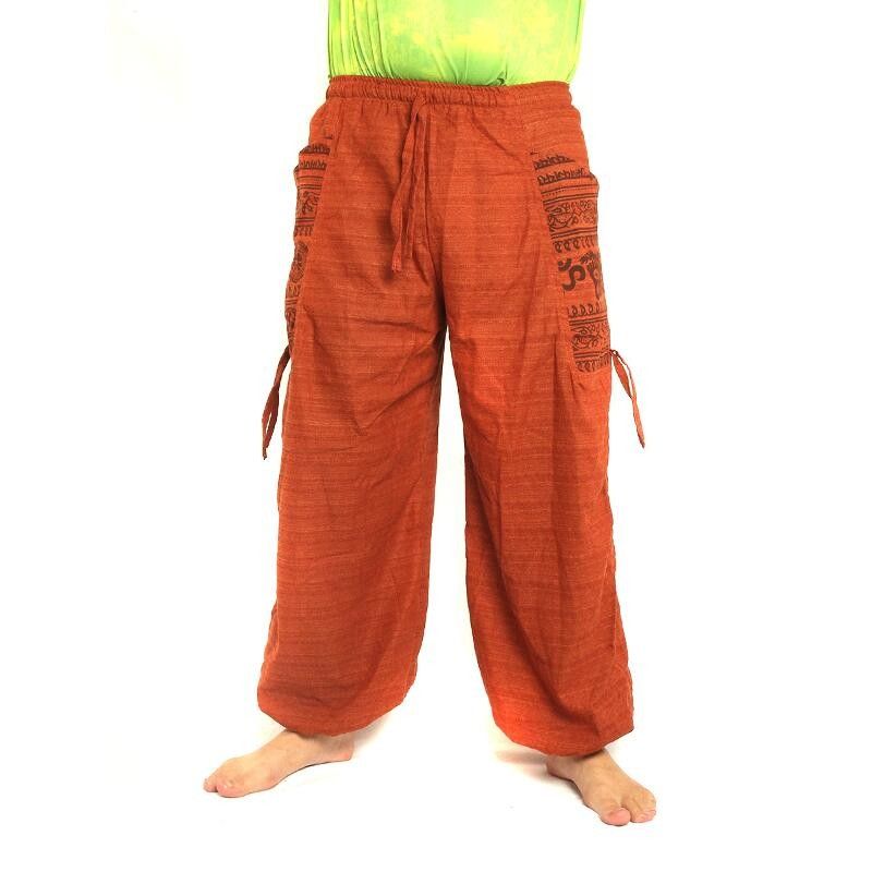 Harem pants ethnic print with large side pockets orange