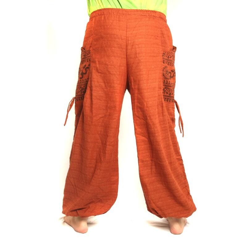 Harem pants ethnic print with large side pockets orange