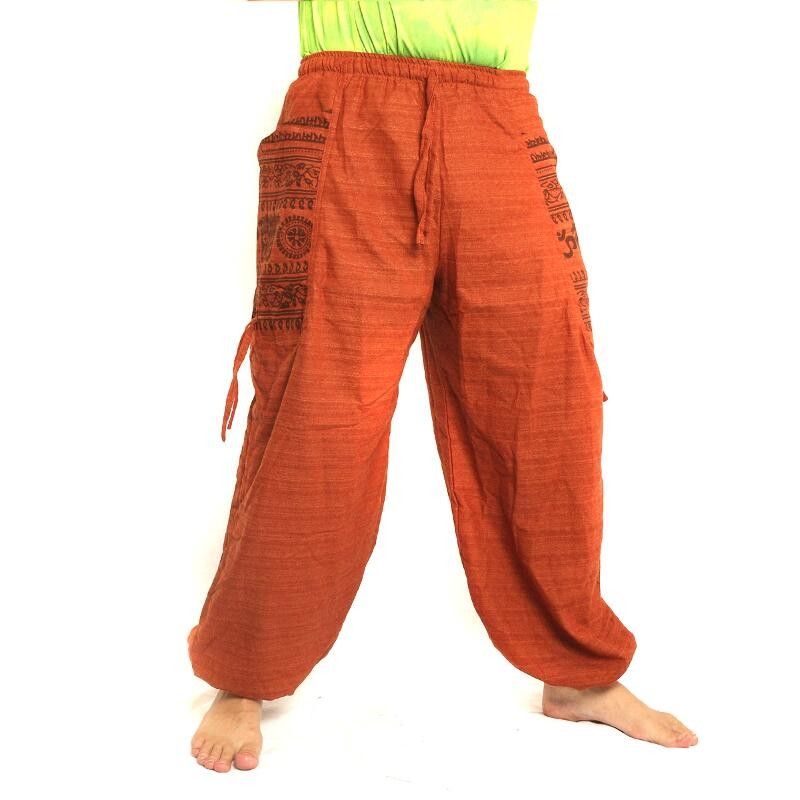 Harem pants ethnic print with large side pockets orange