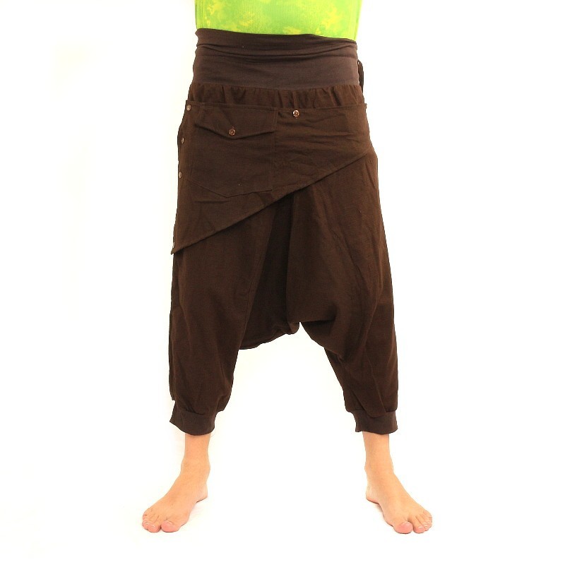 3/5 Aladdin pants - brown with fabric appliqué and bag KBH-2