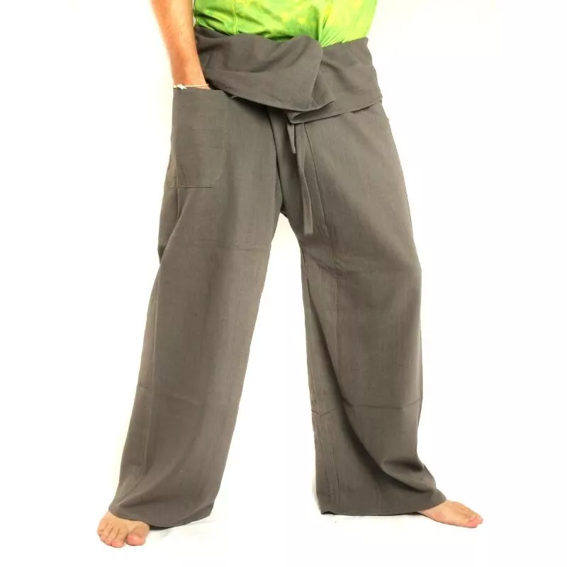 Pantalon de pêcheur thaïlandais - gris - coton extra long