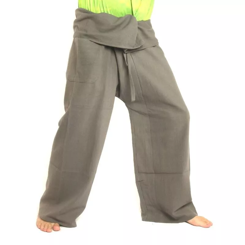 Pantalon de pêcheur thaïlandais - gris - coton extra long
