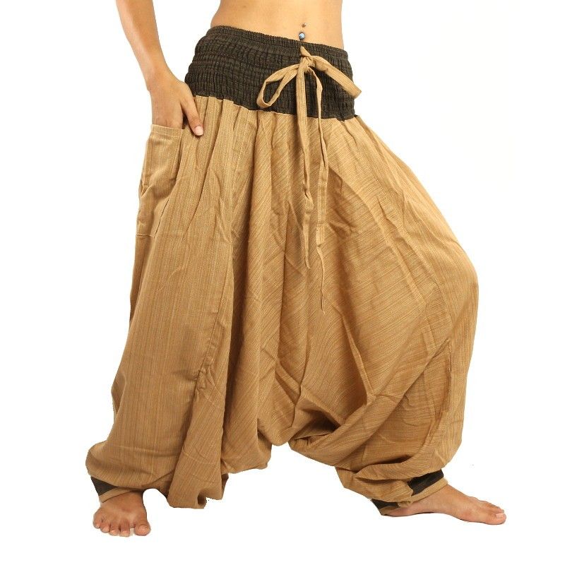 Aladdin pants two-colored with wide waistband khaki brown ARDT8