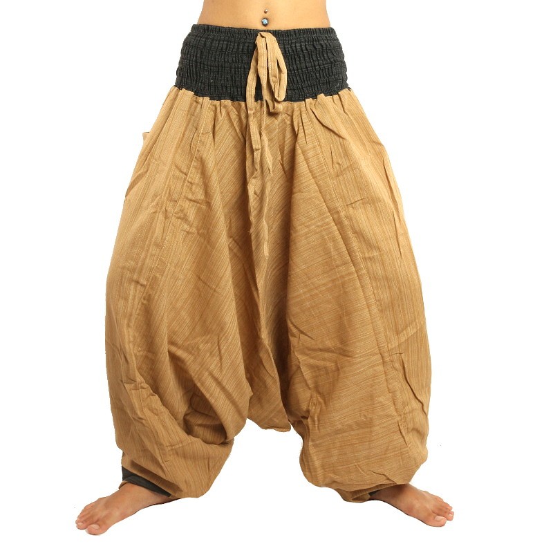 Aladdin pants double-colored with khaki black banded waistband ARDT10