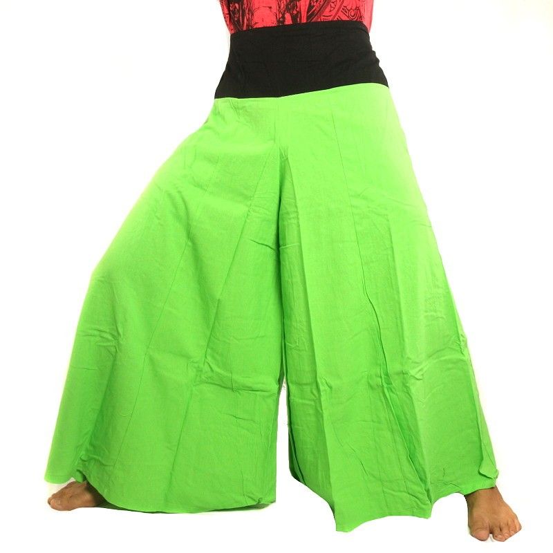 Pantalon samouraï en coton vert avec bordure noire