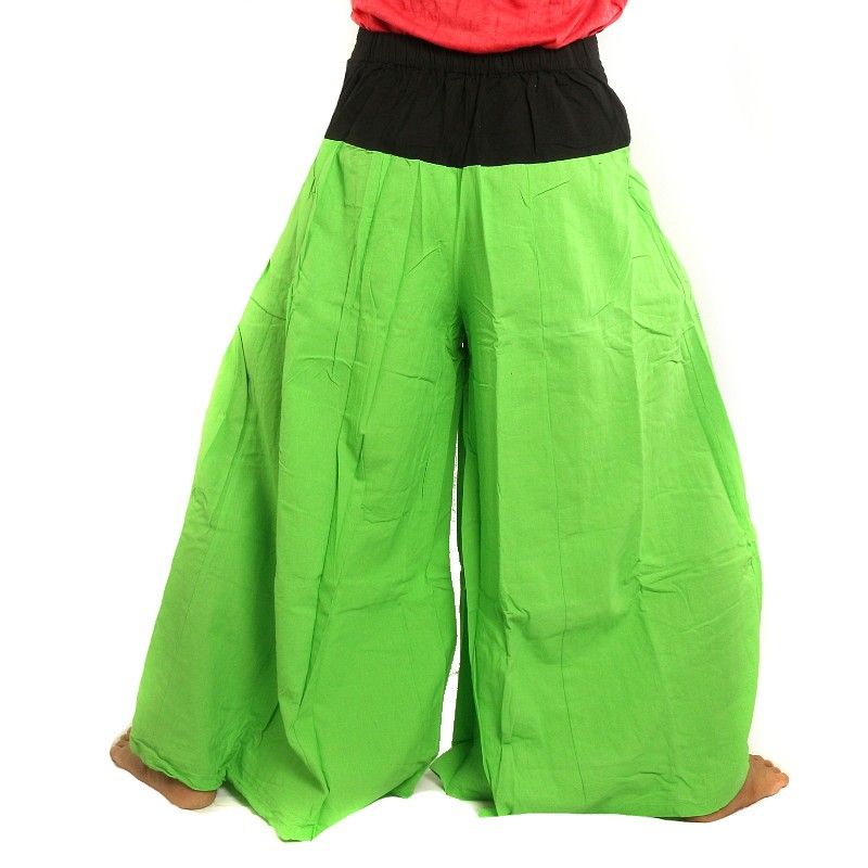 Pantalon samouraï en coton vert avec bordure noire