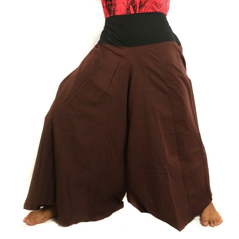 Pantalon samouraï en coton marron, noir