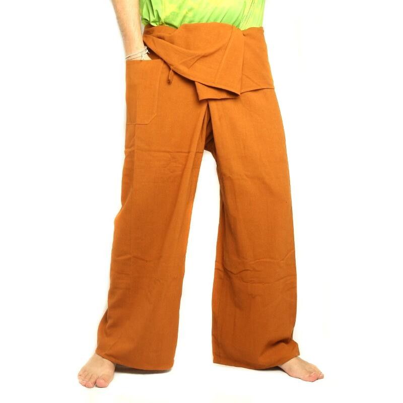 Pantalon de pêcheur thaïlandais - jaune ocre - coton extra long