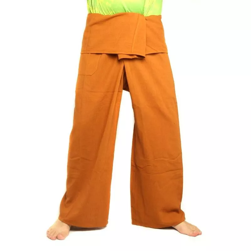 Pantalon de pêcheur thaïlandais - jaune ocre - coton extra long