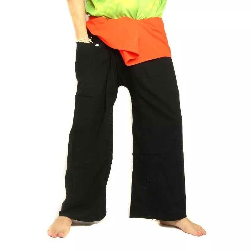 Pantalon de pêcheur thaïlandais extra long - bicolore noir-orange - coton