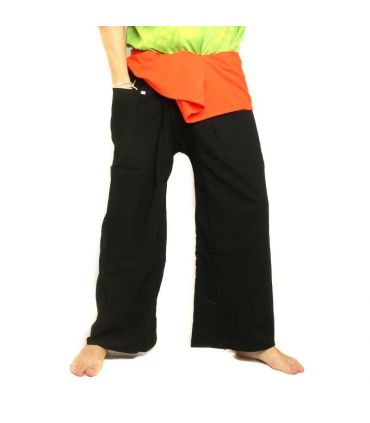 Pantalon de pêcheur thaïlandais extra long - bicolore noir-orange - coton