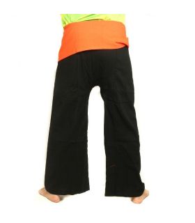 Thai fisherman pants extra long - two-tone black orange - cotton