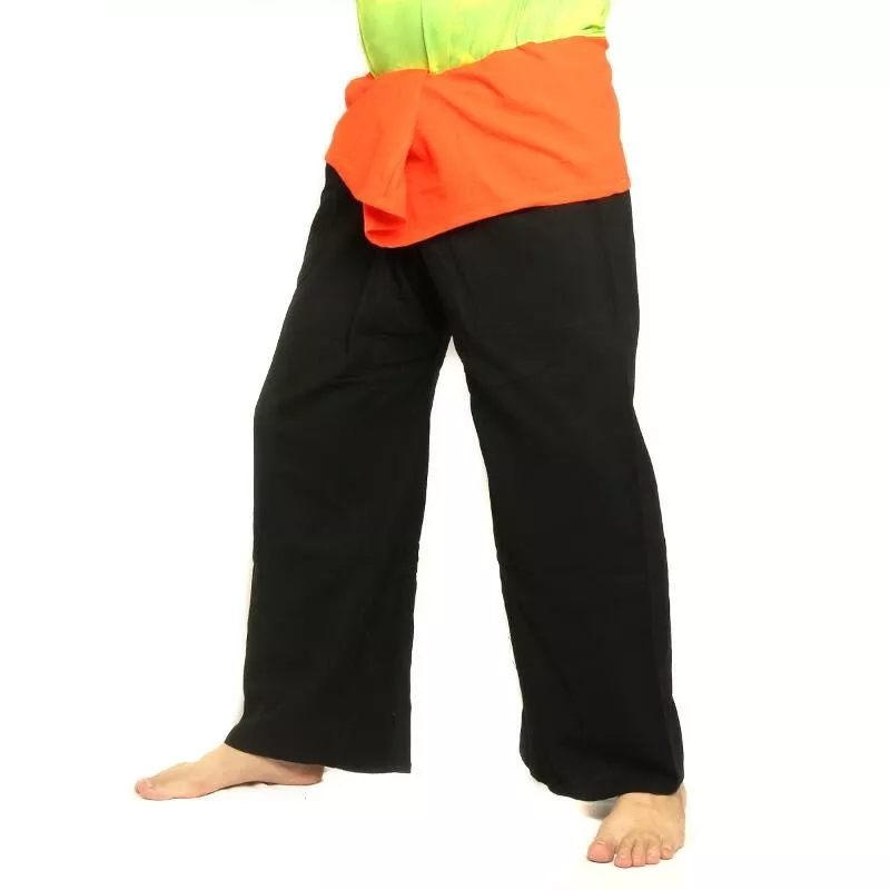 Pantalon de pêcheur thaïlandais extra long - bicolore noir-orange - coton