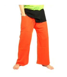 Pantalon Thai Fisherman extra long - deux tons orange noir - coton