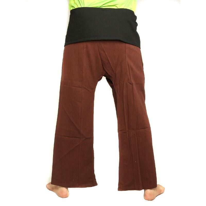 Pantalones de pescador tailandeses extra largos - bicolor - algodón negro marrón