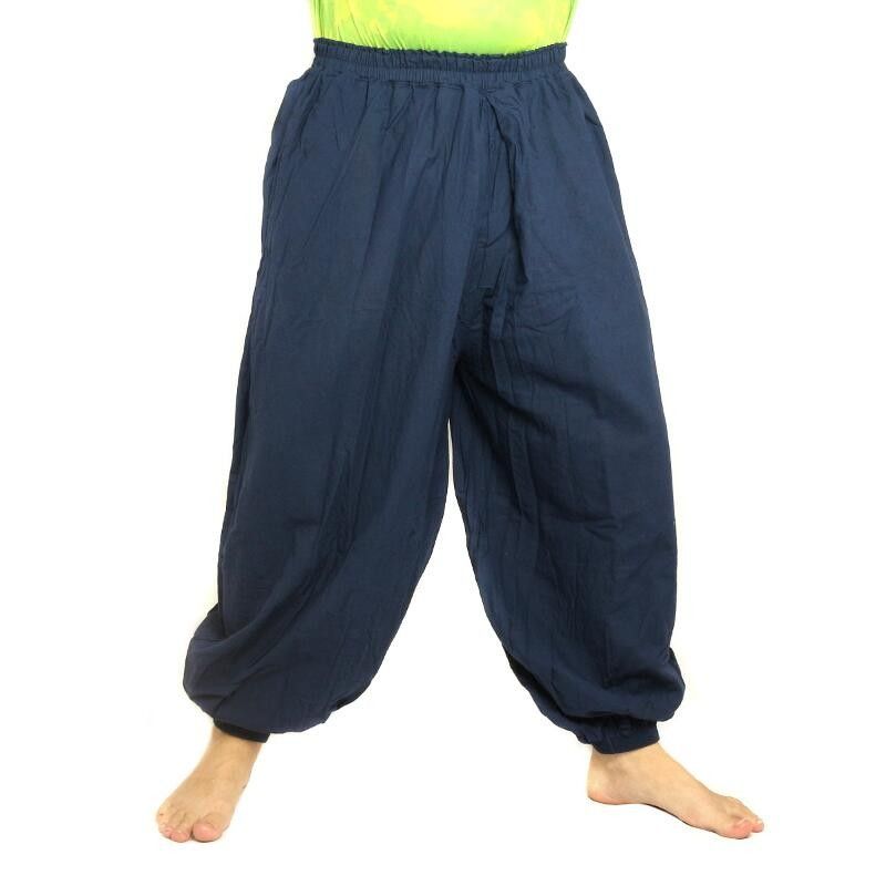 Pantalones de harén de algodón azul