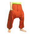 ॐ pantalon de harem avec symboles sanskrits mélange de coton rouge-marron