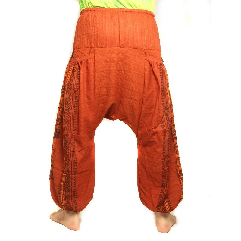 Aladdin pants with Sanskrit symbols cotton mix reddish brown ARY-I1