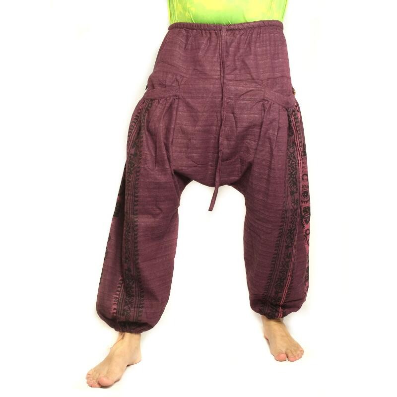 Aladdin pants with Sanskrit symbols cotton mix magenta ARY-I3