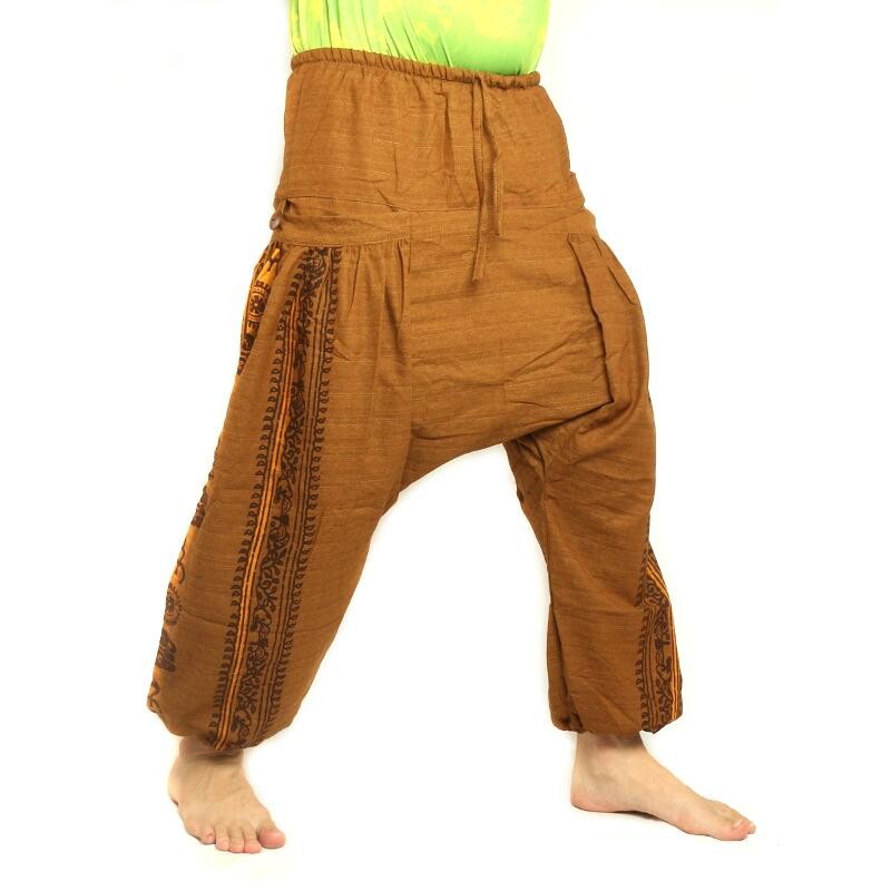 Baggy Pants with Sanskrit symbols cotton mix light brown