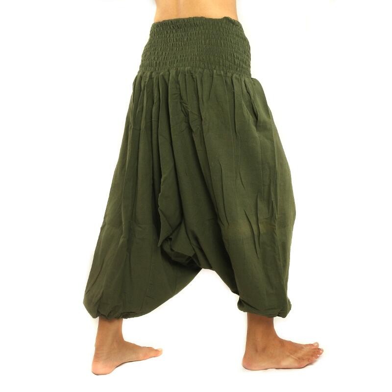 3/5 Harem pants in cotton green TCM4