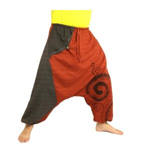 pantalon de harem bicolore orange anthracite imprimé avec spirale